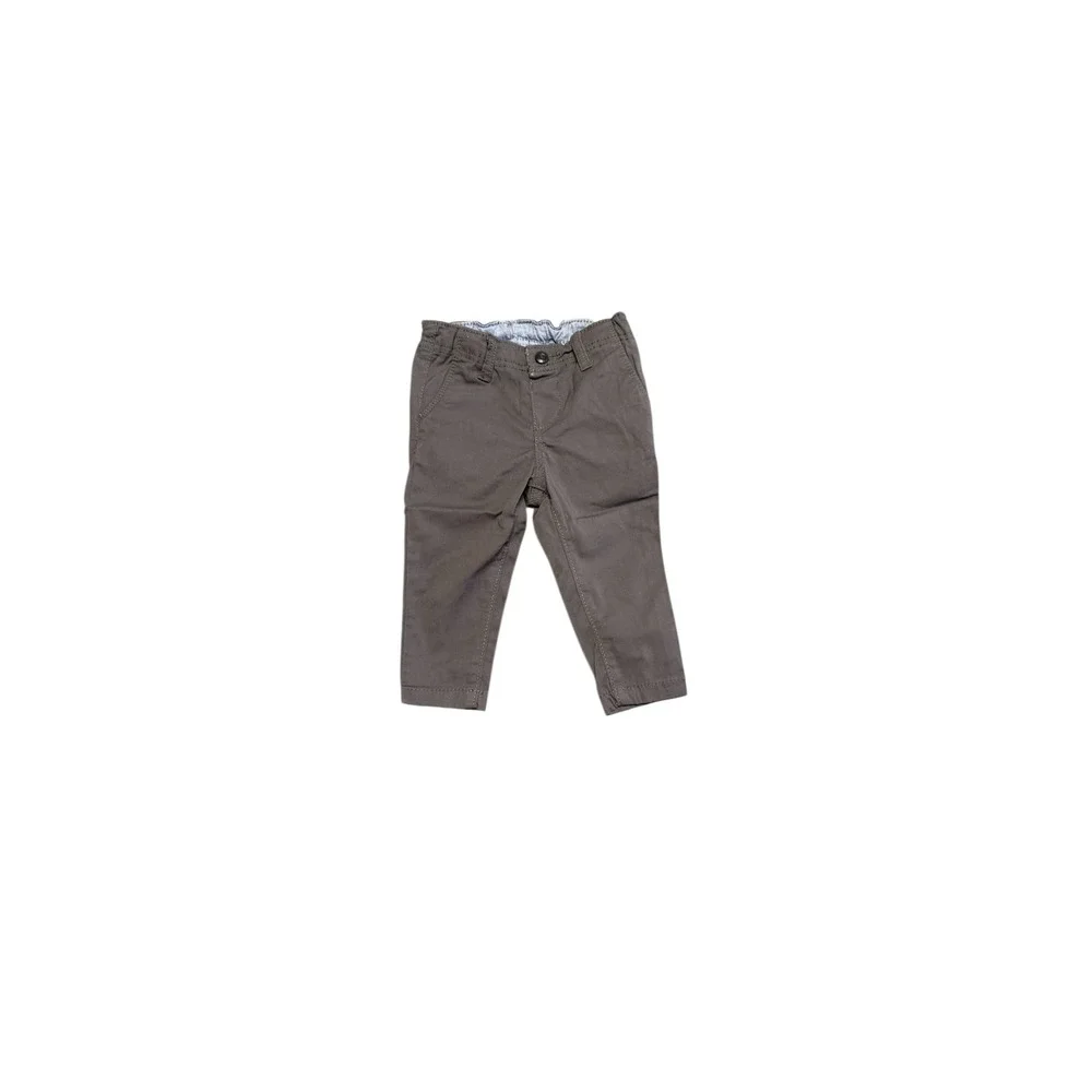 OshKosh B'gosh Baby Boys Gray Twill Pants Elastic Waist Button Closure‎ Size 12M